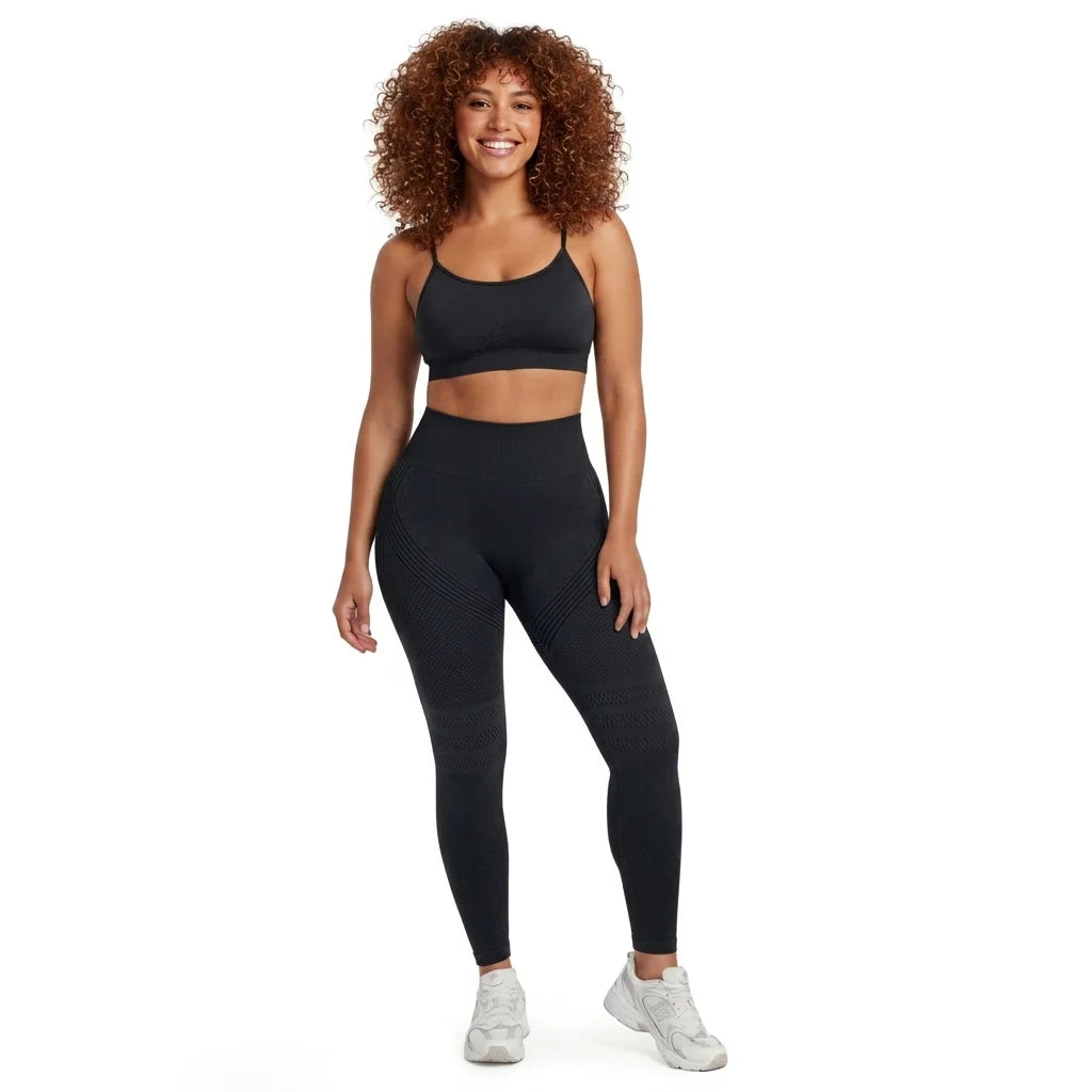 Black anti-cellulite compression leggings front view